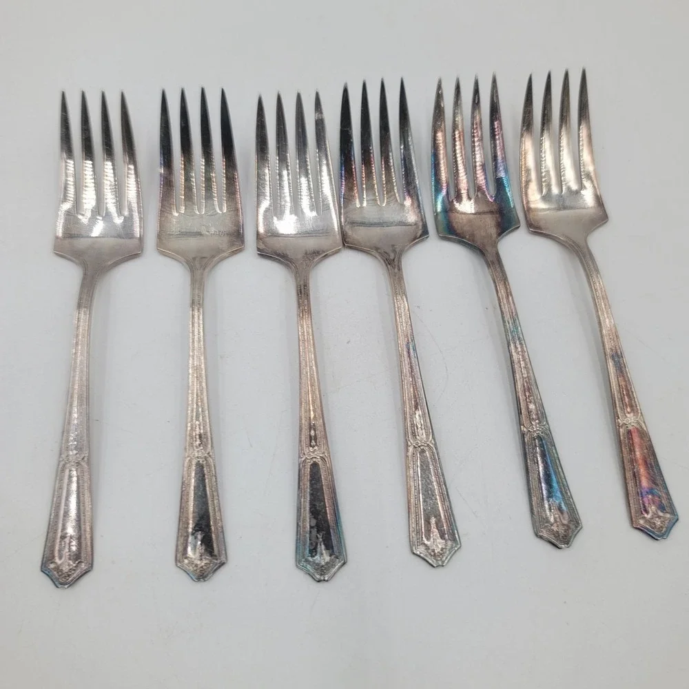 6pc International Silver Bouquet-Vendome Salad Forks Rogers & Son Silverplate